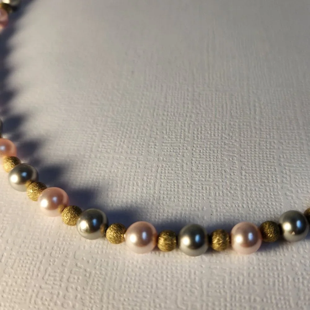 VTG 925 Multicolor Freshwater Pearl Necklace Silver Gold Stardust Beads 18" - Picture 5 of 9